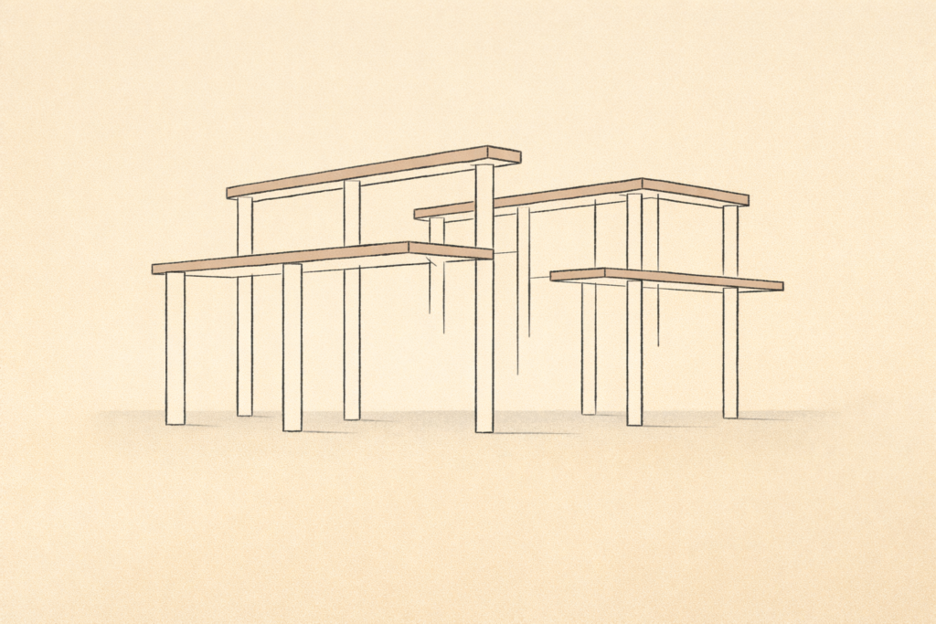 Standards elevated without supporting infrastructure, illustrated through a minimalist abstract architectural framework.
