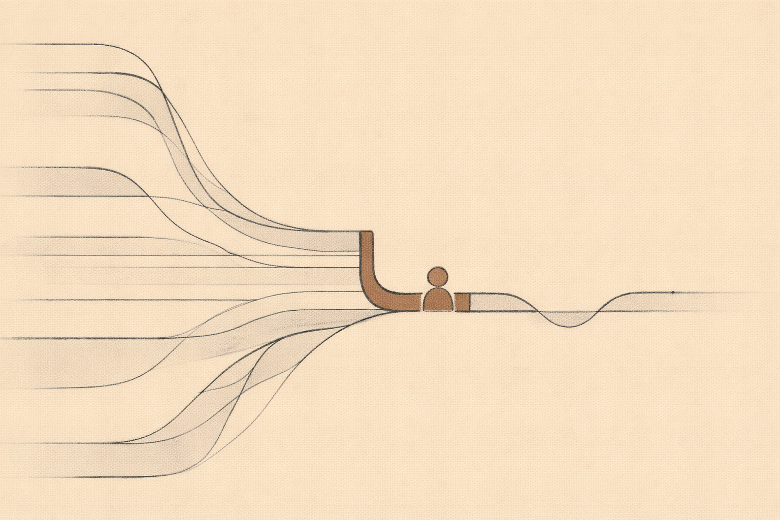 Keeping humans in the loop illustrated as automated systems converging on a central human decision checkpoint