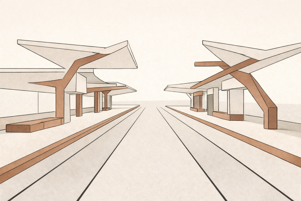 The cost of treating infrastructure as entertainment illustrated through abstract civic architecture prioritizing spectacle over function.