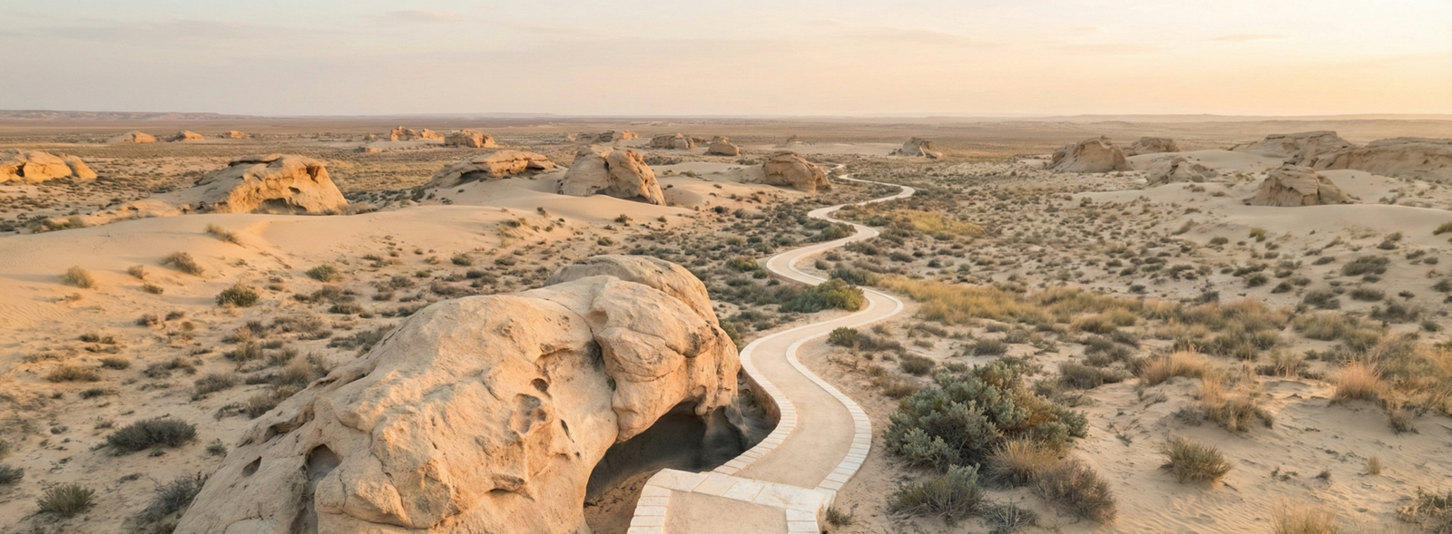 The Path discipline returning without starting over, a narrow architectural route continuing beyond a softened obstruction