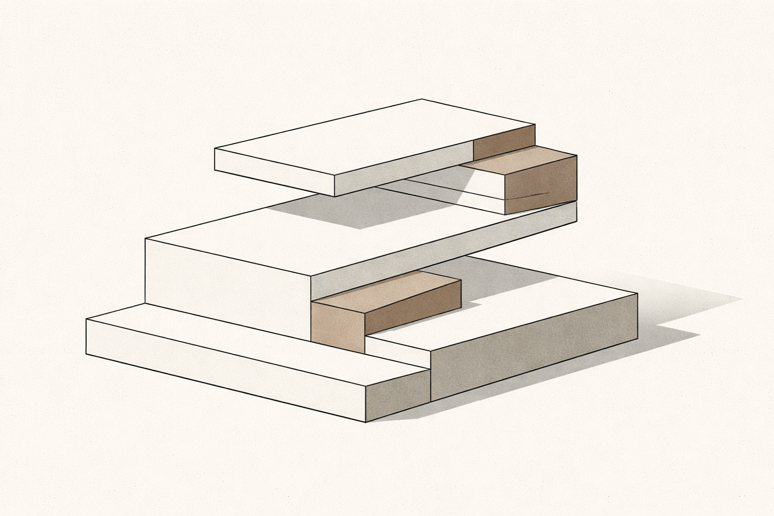 Minimalist architectural illustration showing three stacked layers representing the ordered phases of a disciplined life.