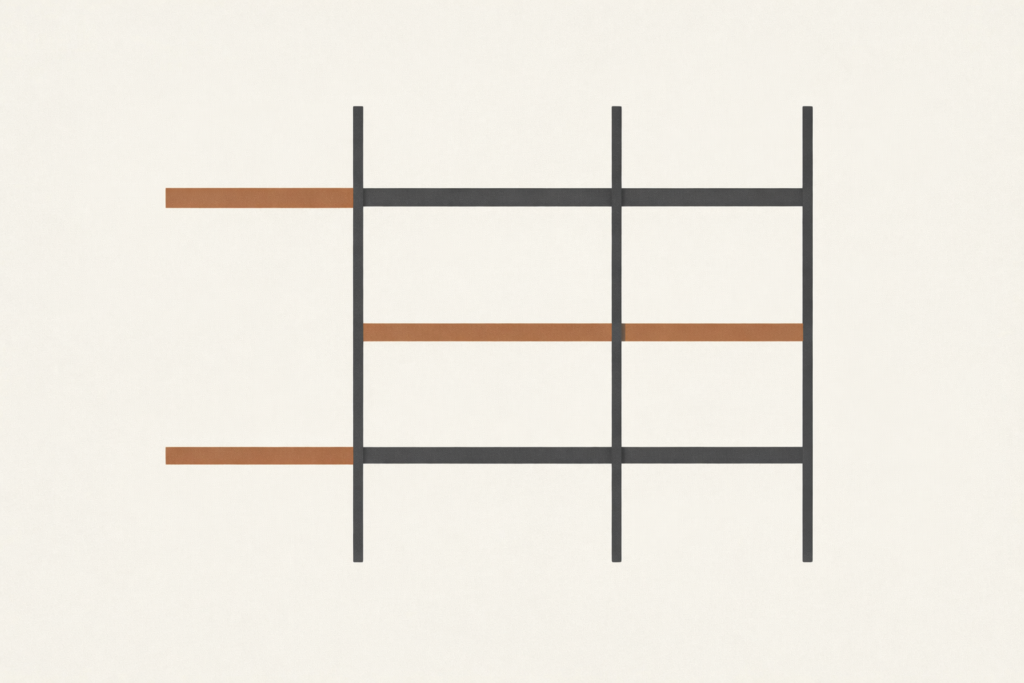 Minimalist editorial illustration showing fixed time blocks, representing how to lock daily hours and create predictable structure.