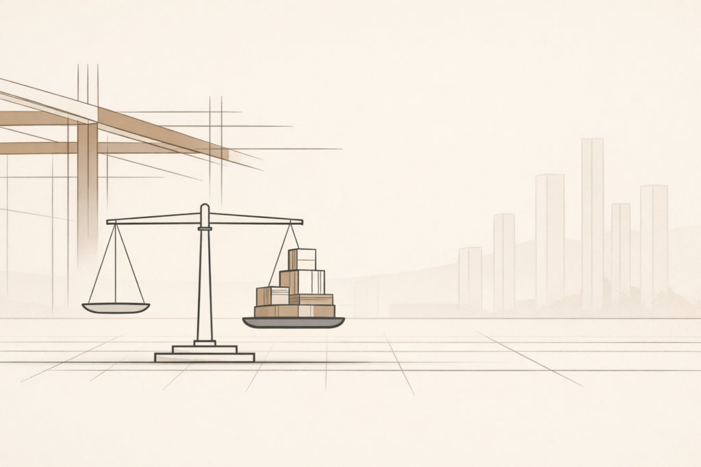 Minimalist editorial illustration of a balanced scale with institutional weight on one side, representing how political power is enforced through systems rather than symbolic participation.