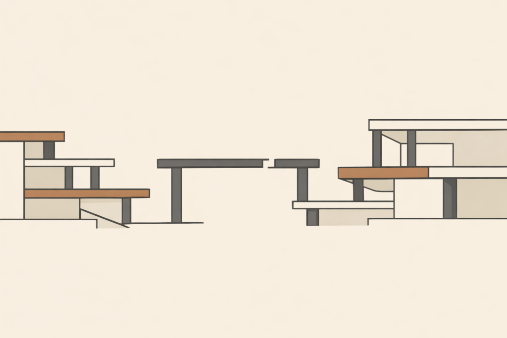 Minimalist architectural illustration showing an unfinished structure, symbolizing why modern dating feels hard without clear relationship frameworks.