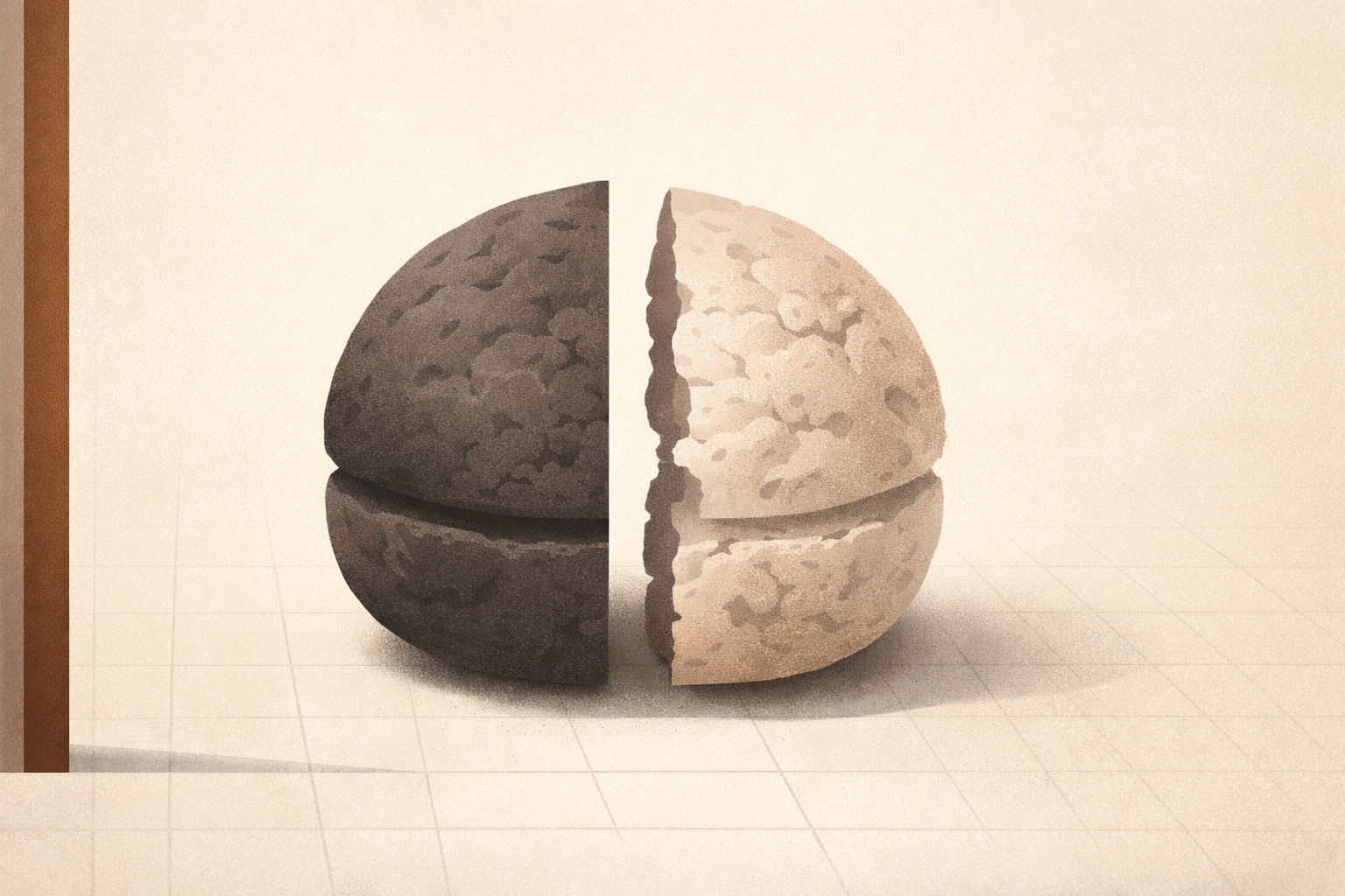 Minimalist illustration showing fake food in America through standards drift, reformulation, and loss of substance.