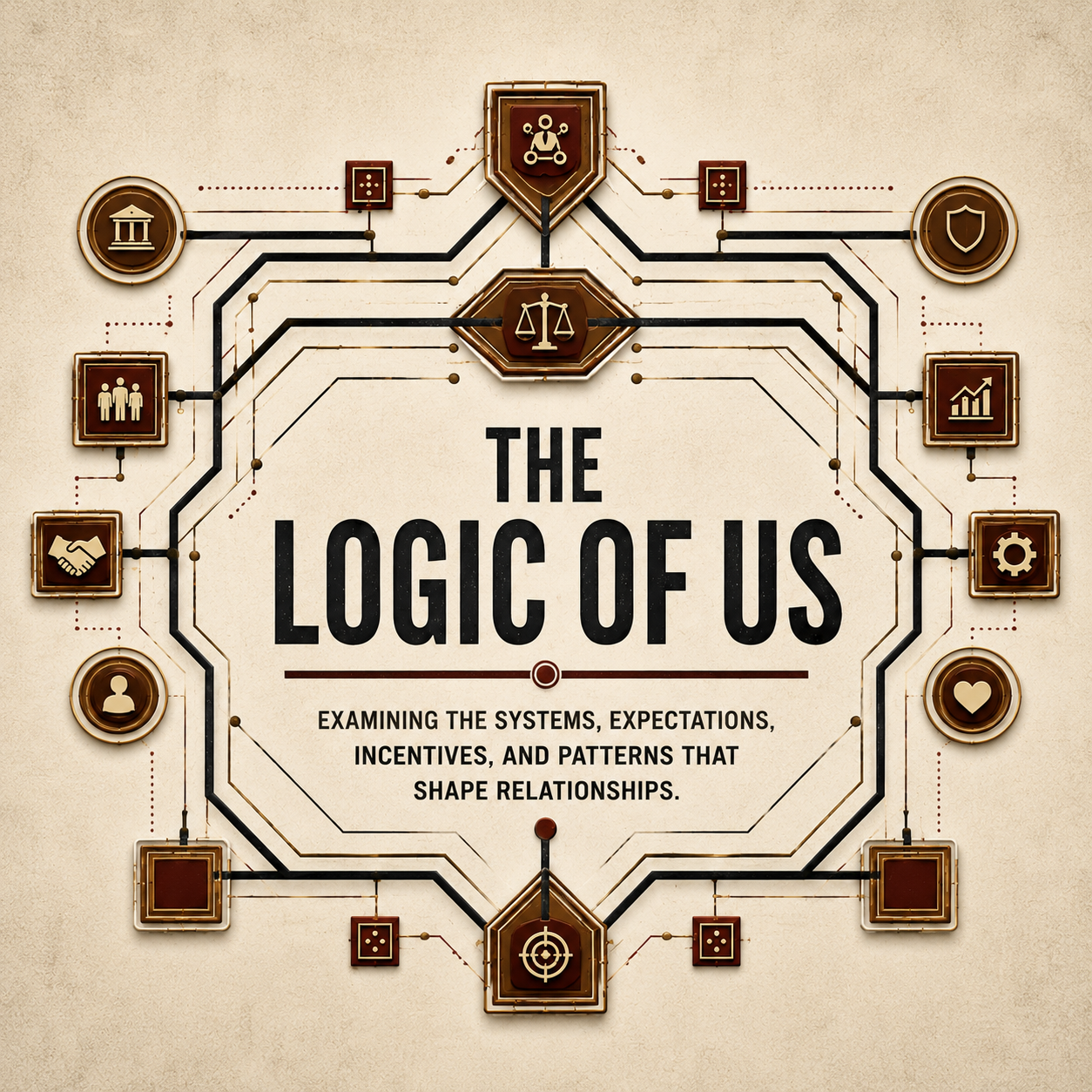 The Logic of Us square series identity representing interconnected relationship systems, expectations, reciprocity, boundaries, responsibility, and outcomes.