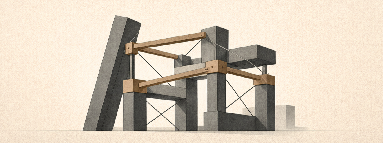 Minimalist editorial illustration showing why group economics fails without structure and how disciplined systems prevent collapse.