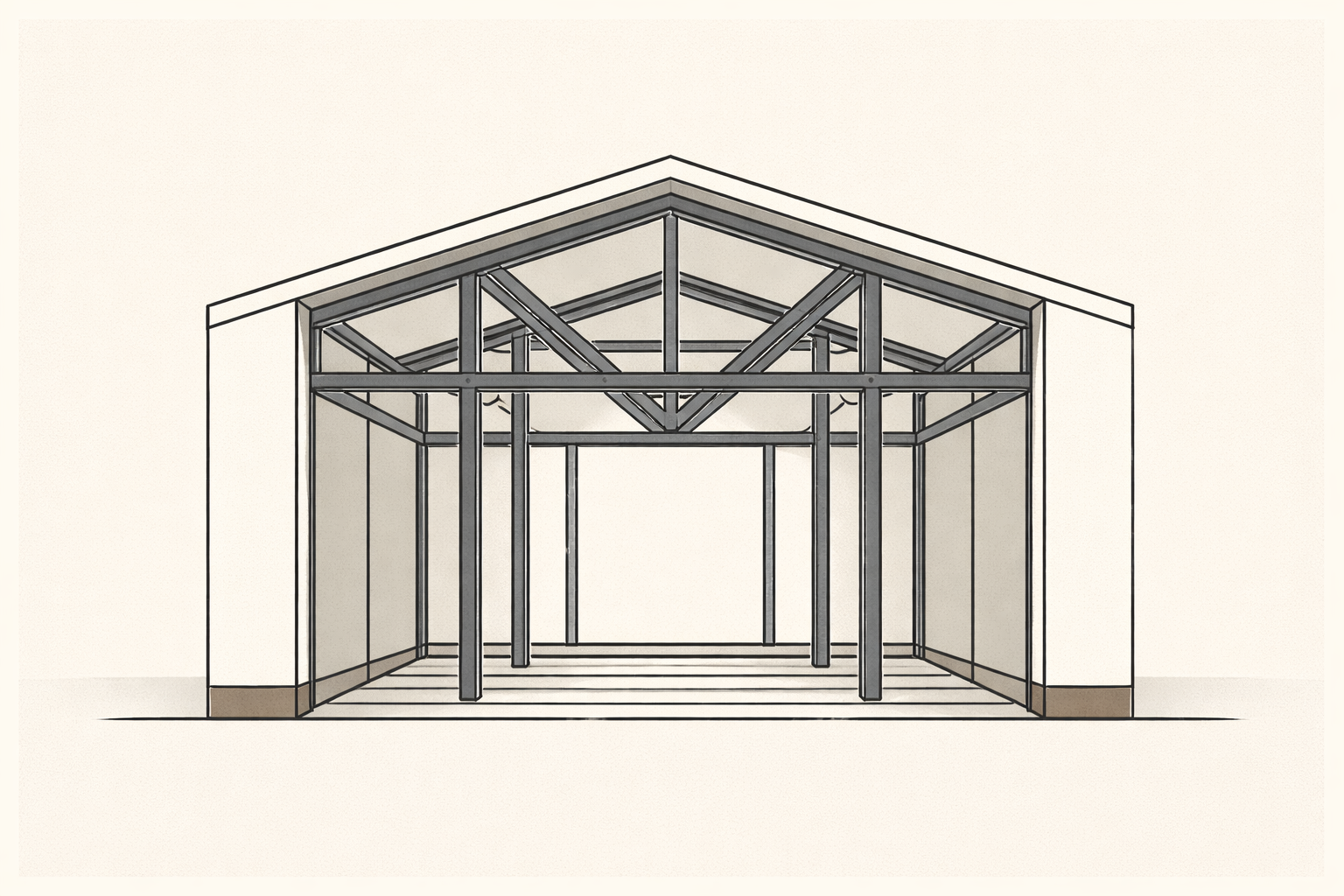 Minimalist architectural illustration showing a plain exterior with a visible internal framework, representing a man’s internal standard as the source of stability and self-governance.
