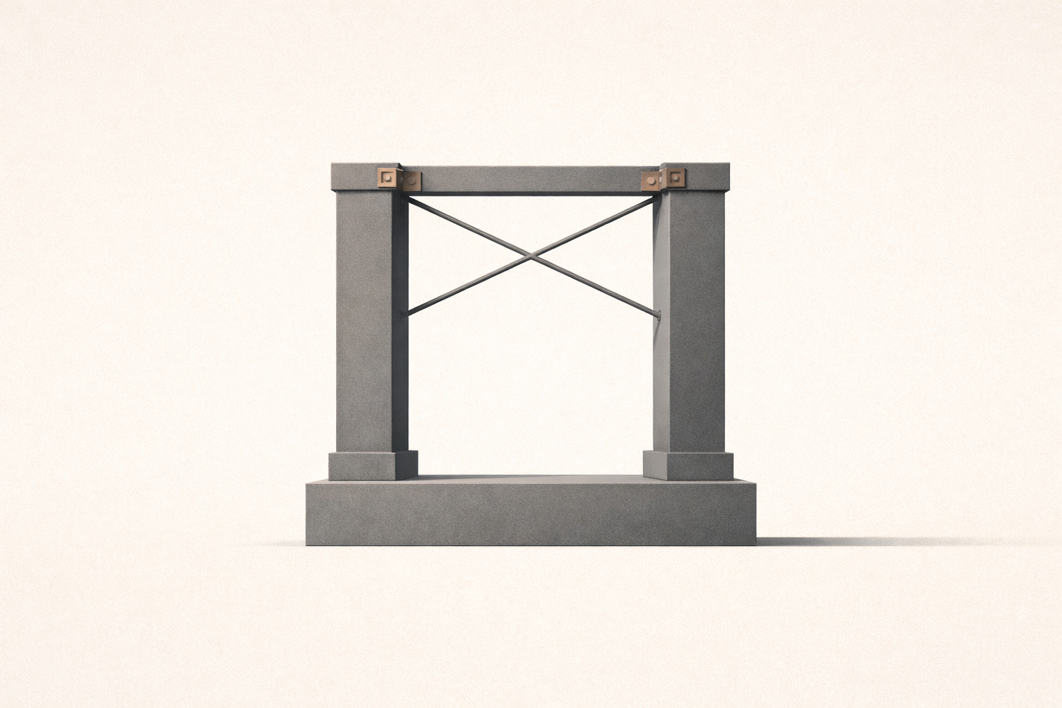 Reinforced architectural structure with locking brackets and visible fasteners symbolizing accountability in relationships as enforcement of shared standards.