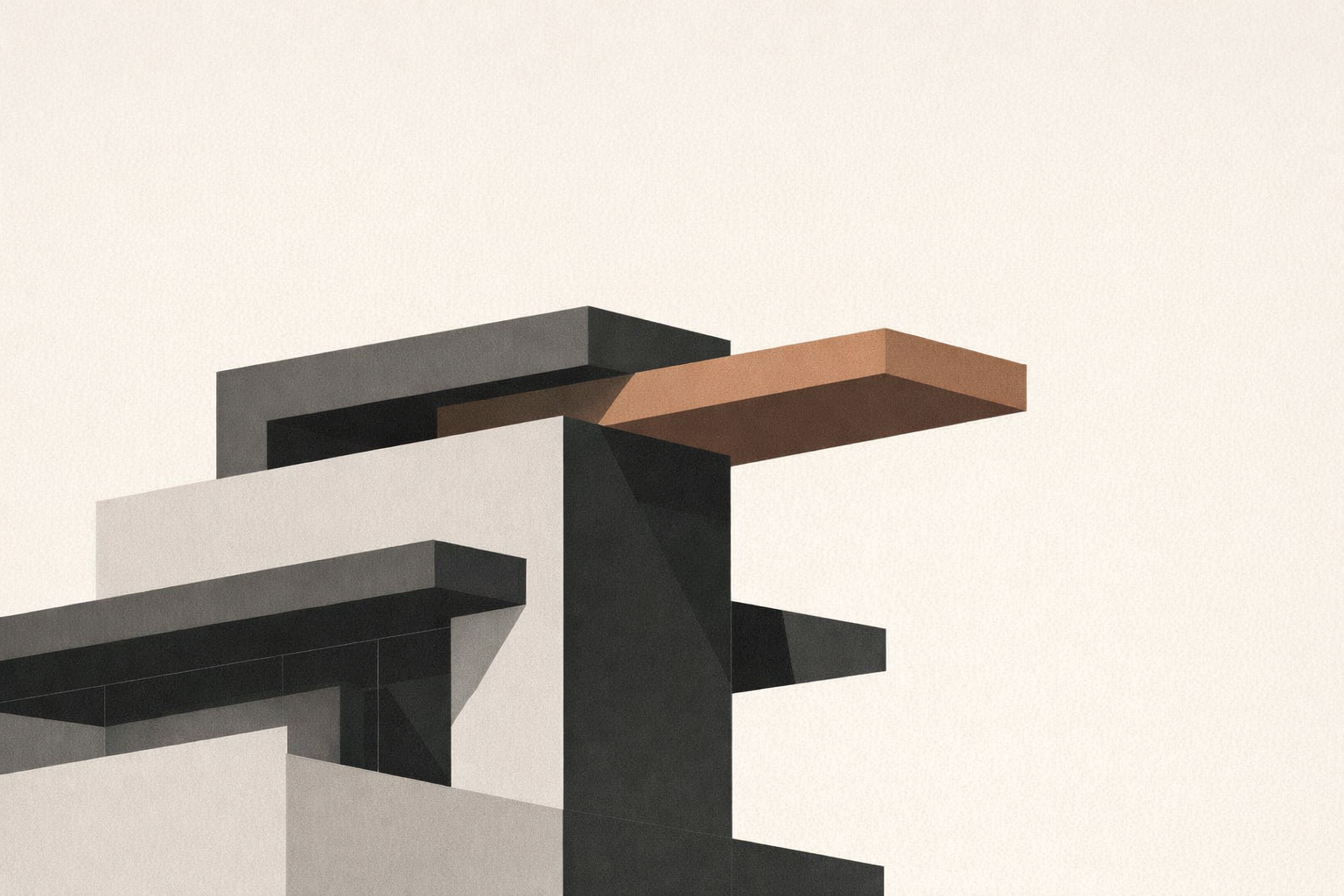 Minimalist architectural structure with a precarious cantilever representing charisma as a volatile asset