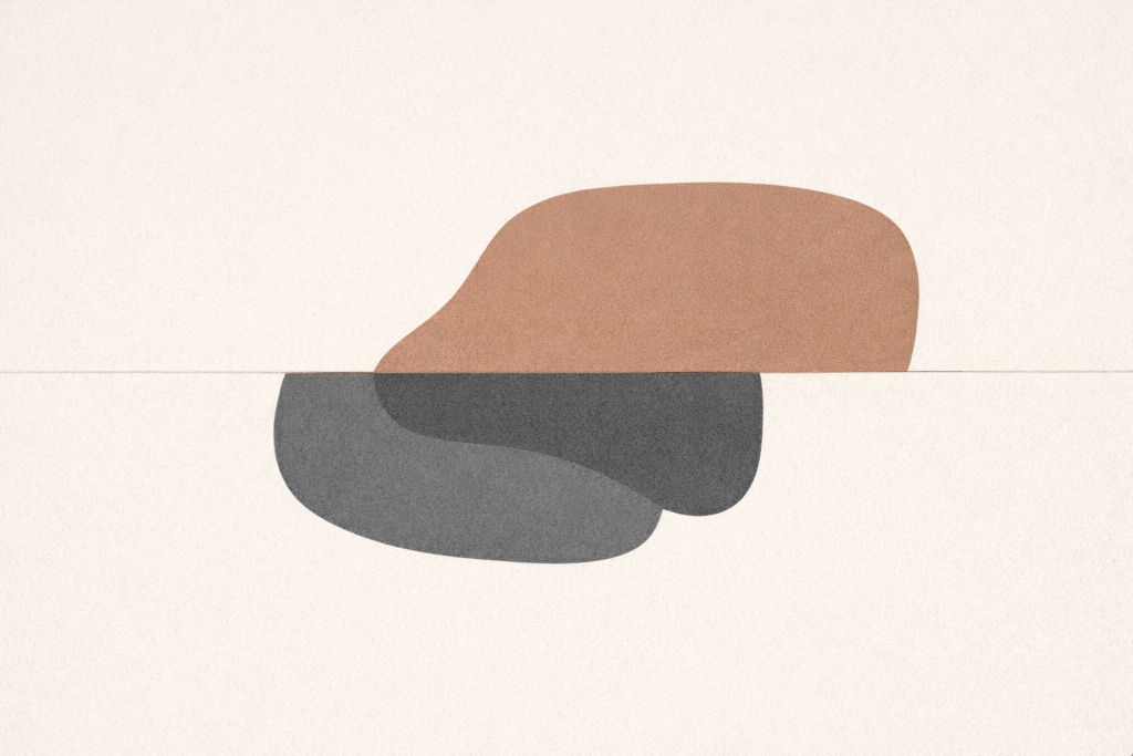 Minimalist illustration showing a soft horizontal boundary line with one shape subtly overlapping another to symbolize compassion turning into control.