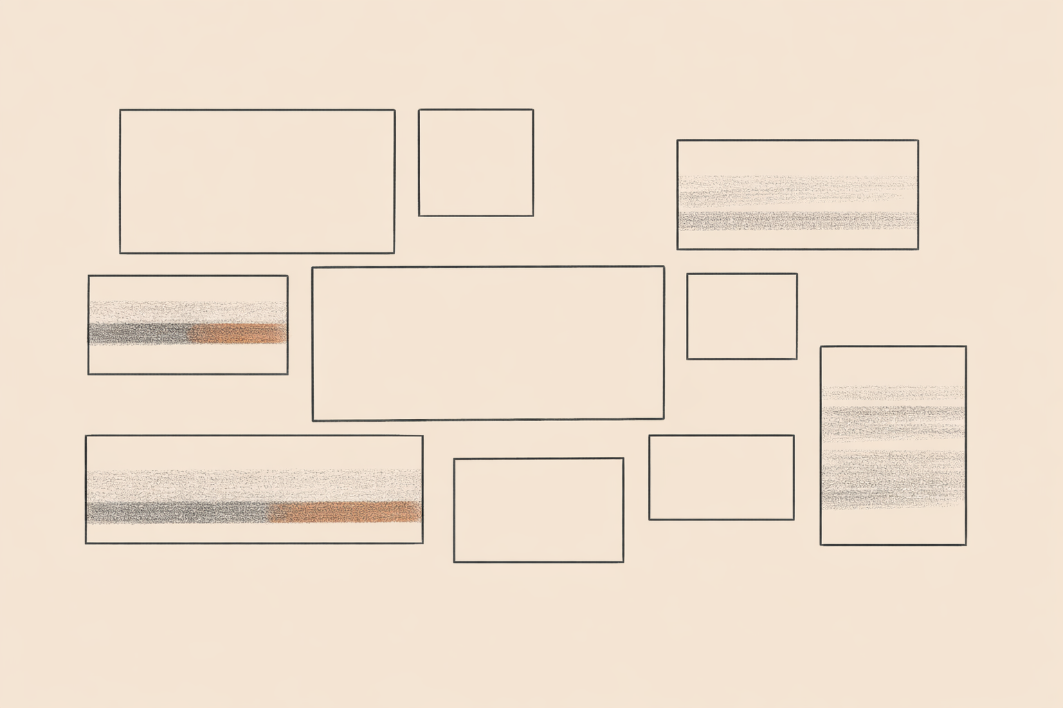 Minimalist illustration showing fragmented media screens, representing doom as entertainment and the commodification of fragility in modern media.