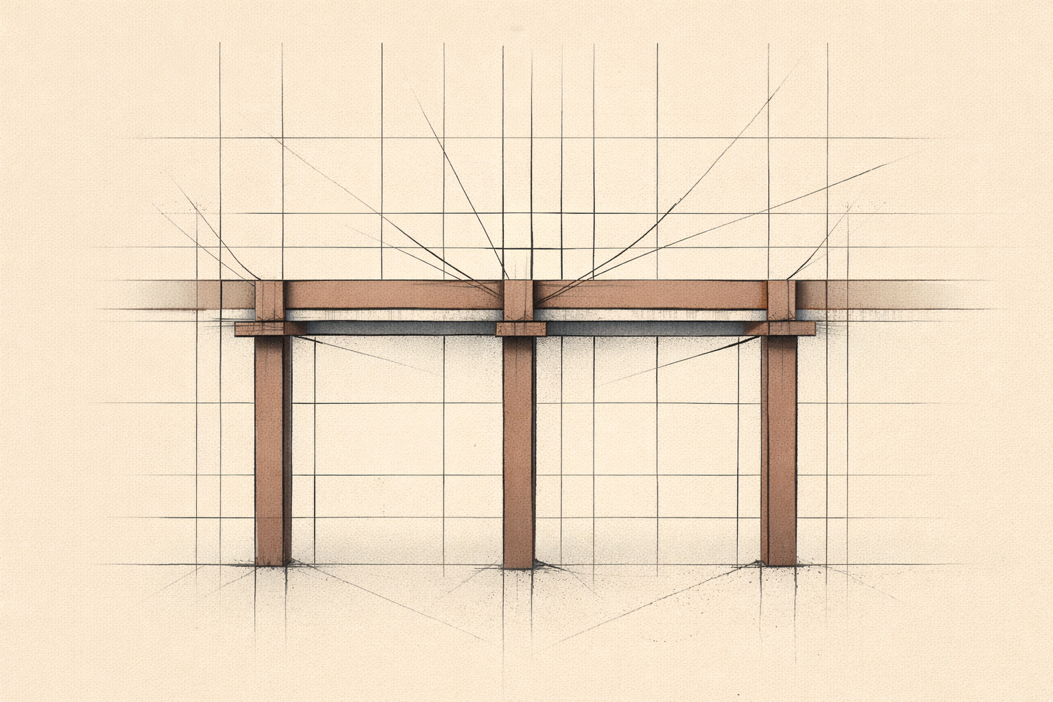 Institutional editorial illustration representing the February 2026 Groundwork Report with a disciplined architectural grid under visible stress lines and reinforced structural beams.