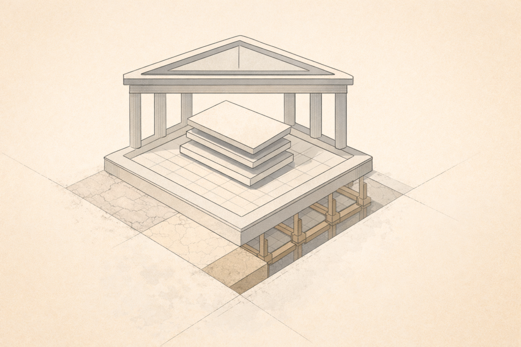 How US law recognizes ethnic groups shown as courthouse framing and layered classification slabs