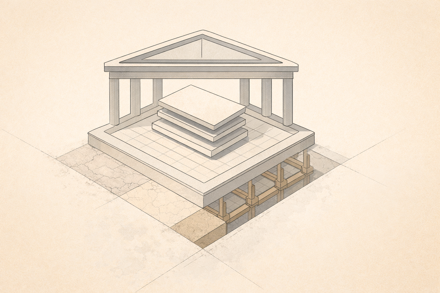 How US law recognizes ethnic groups shown as courthouse framing and layered classification slabs over a segmented foundation representing rights and limits.
