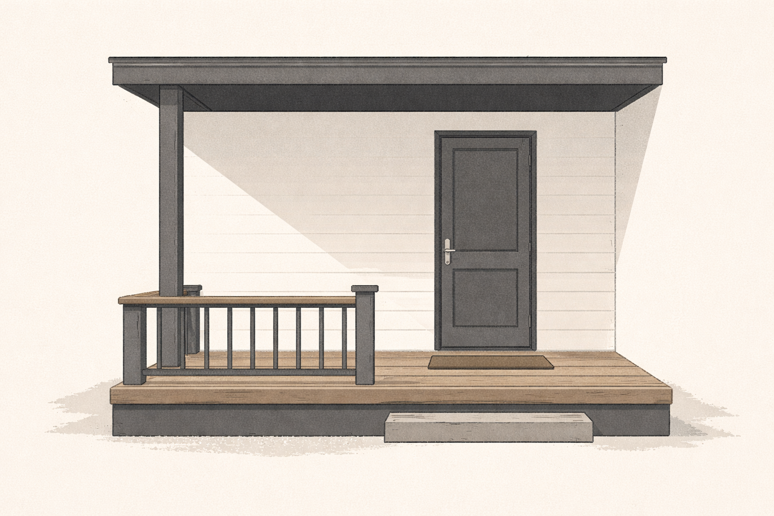 Masculinity without costume represented through a grounded front porch structure emphasizing restraint, utility, and lived presence.