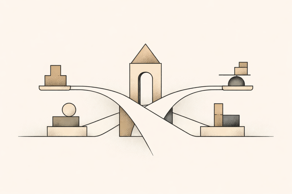 Abstract minimalist illustration representing practical decision making frameworks and structured thinking