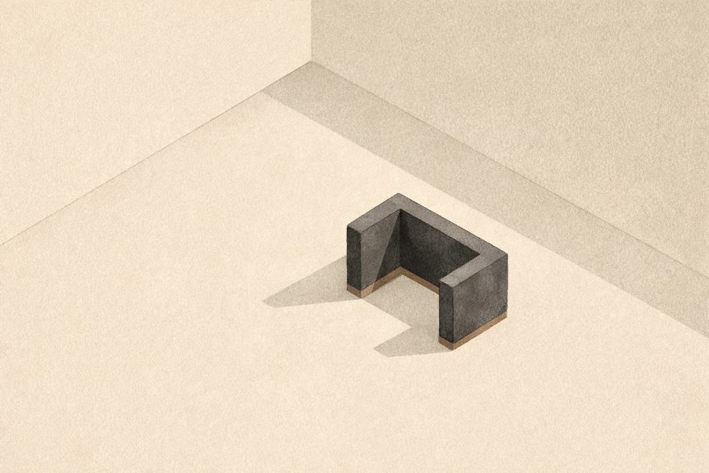 Minimalist architectural illustration reflecting love and respect in relationships through distance, restraint, and stability.