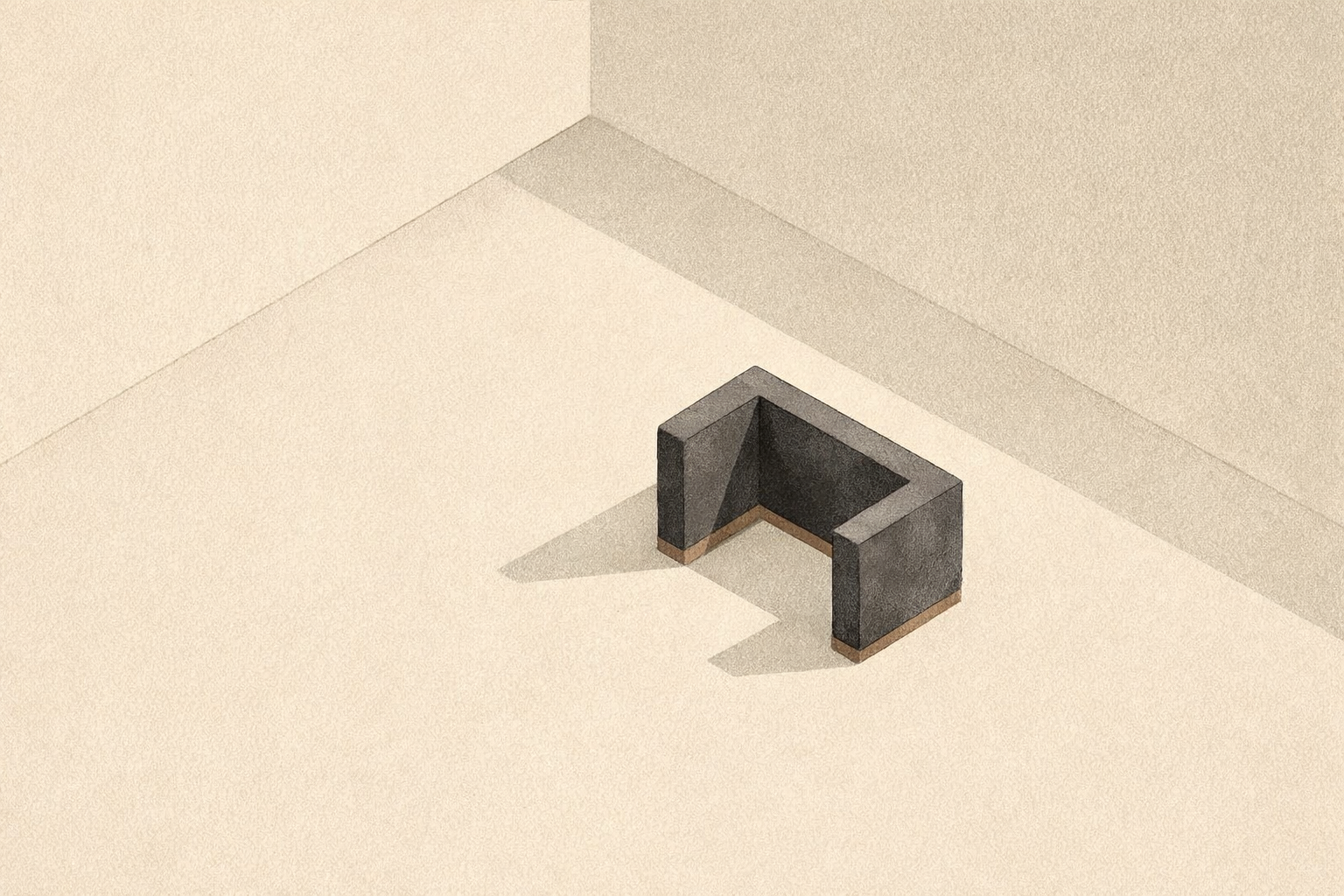 Minimalist architectural illustration reflecting love and respect in relationships through distance, restraint, and stability.