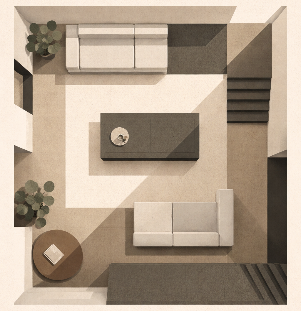 Minimalist architectural illustration showing what men want from women in relationships, including stability, trust, and balance.