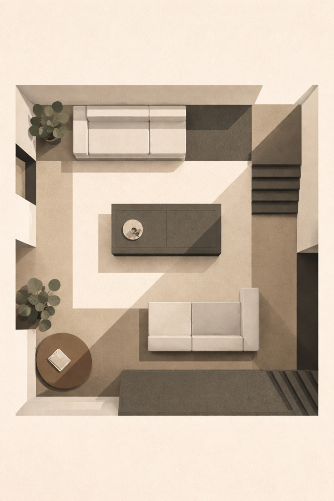 Minimalist architectural illustration representing what men want from women in relationships, including stability, trust, and balance.