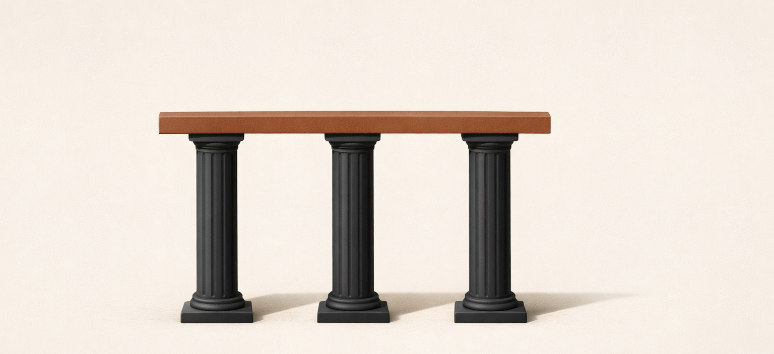 Relationship structure beyond oversimplification shown as three structural columns reinforced by a shared beam.