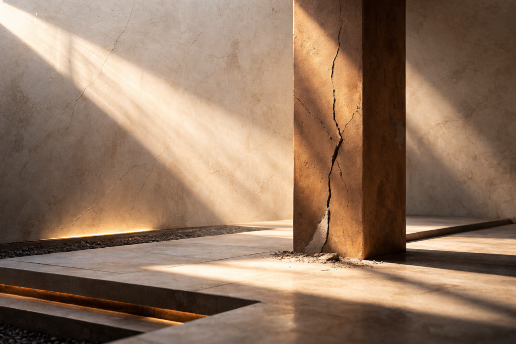 Minimalist structural column symbolizing emotional reactivity and resilience under pressure