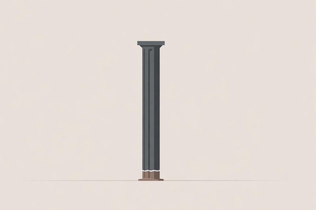 Minimalist illustration of a hollow support column with a thinning foundation, representing role without reward and work losing meaning before income.