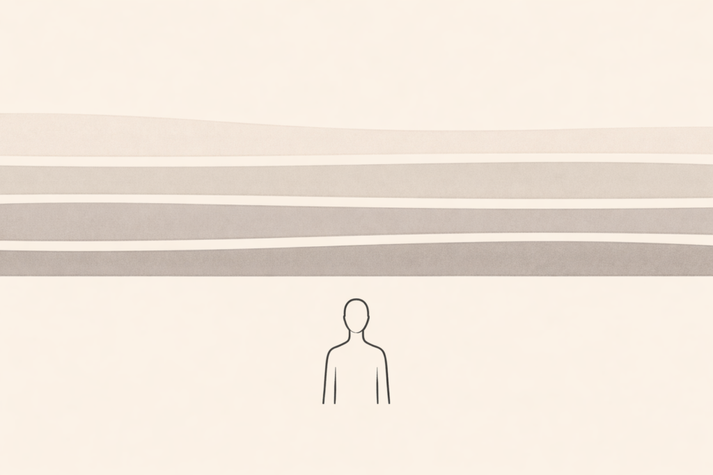 Minimalist illustration showing evenly spaced emotional layers representing a return to baseline after internal pressure release.