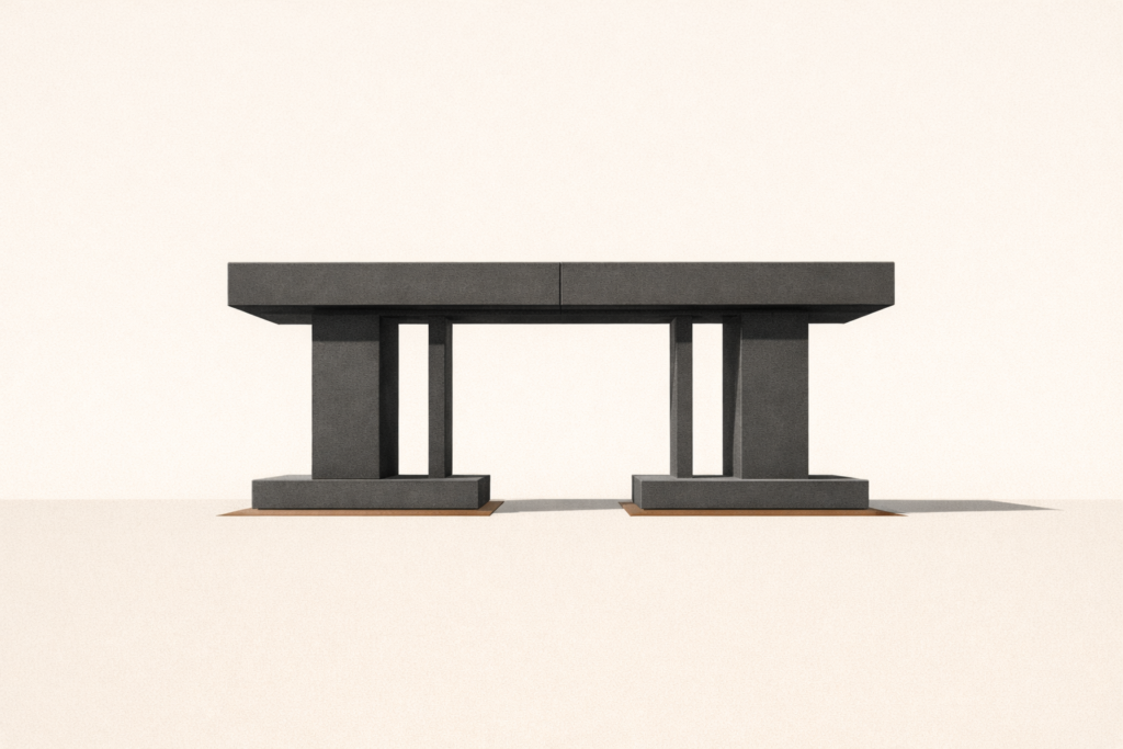 Stillness shown as controlled balance within a minimalist architectural structure