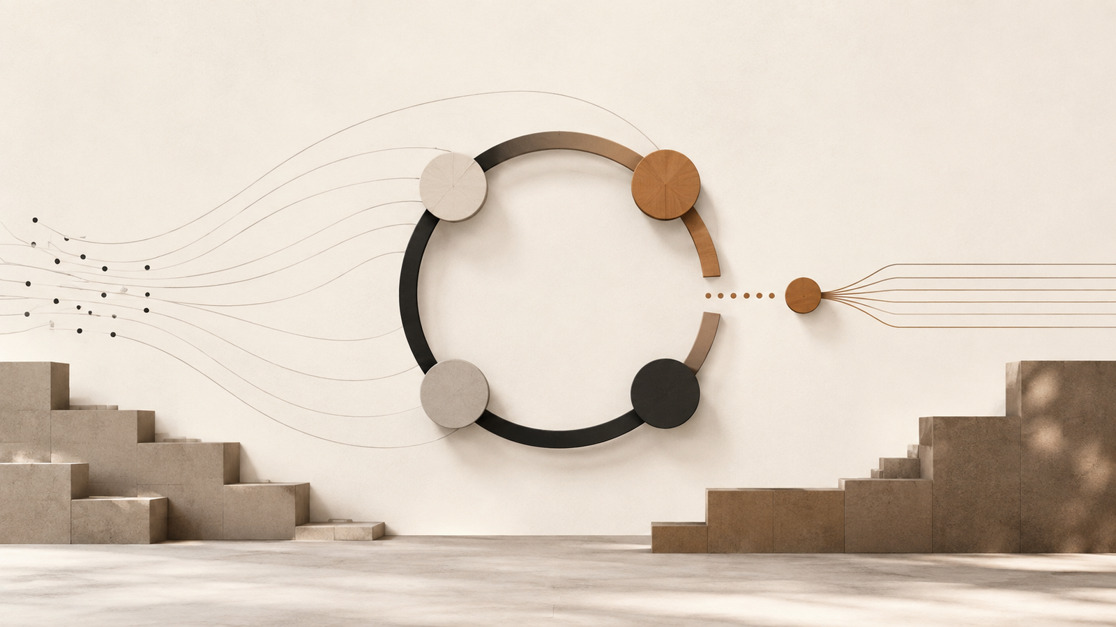 Systems thinking feedback loop showing how repeated inputs, processes, feedback, and reinforcement create recurring outcomes.