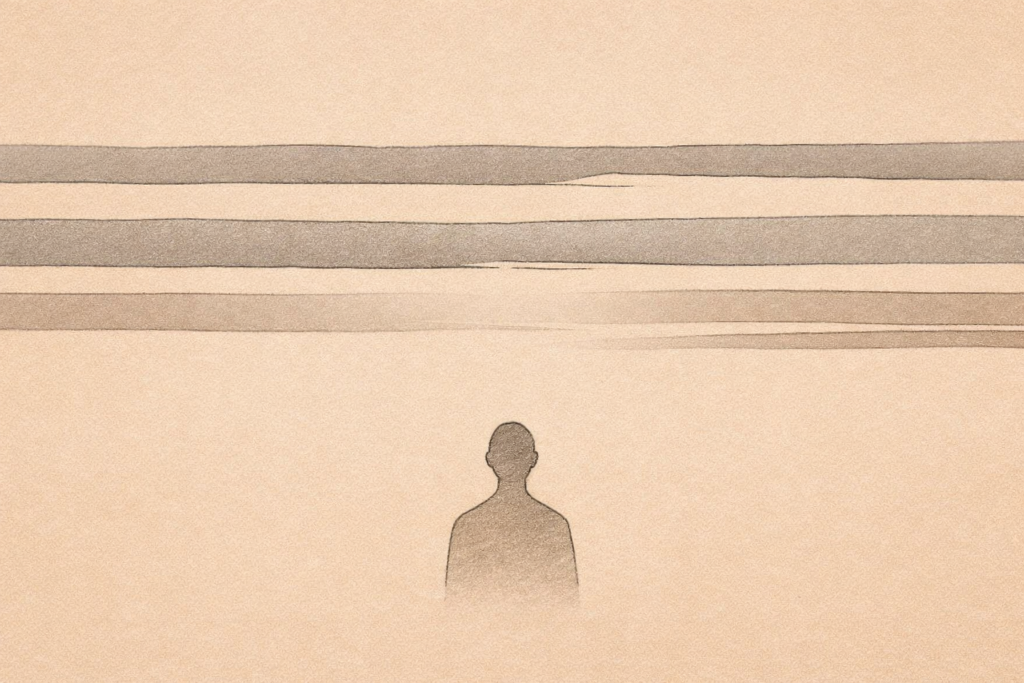 Minimalist illustration showing recovery versus avoidance through slightly misaligned emotional layers.