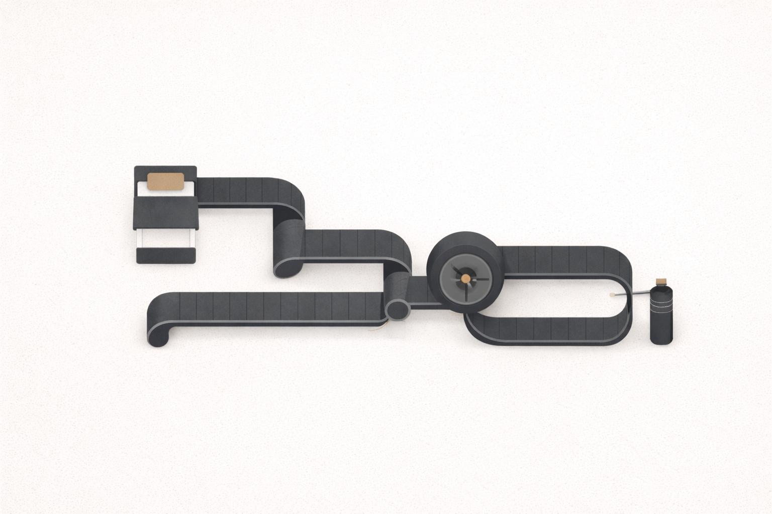 Minimalist editorial illustration showing a system in continuous forward motion without annotations, representing execution without narration or self-explanation.