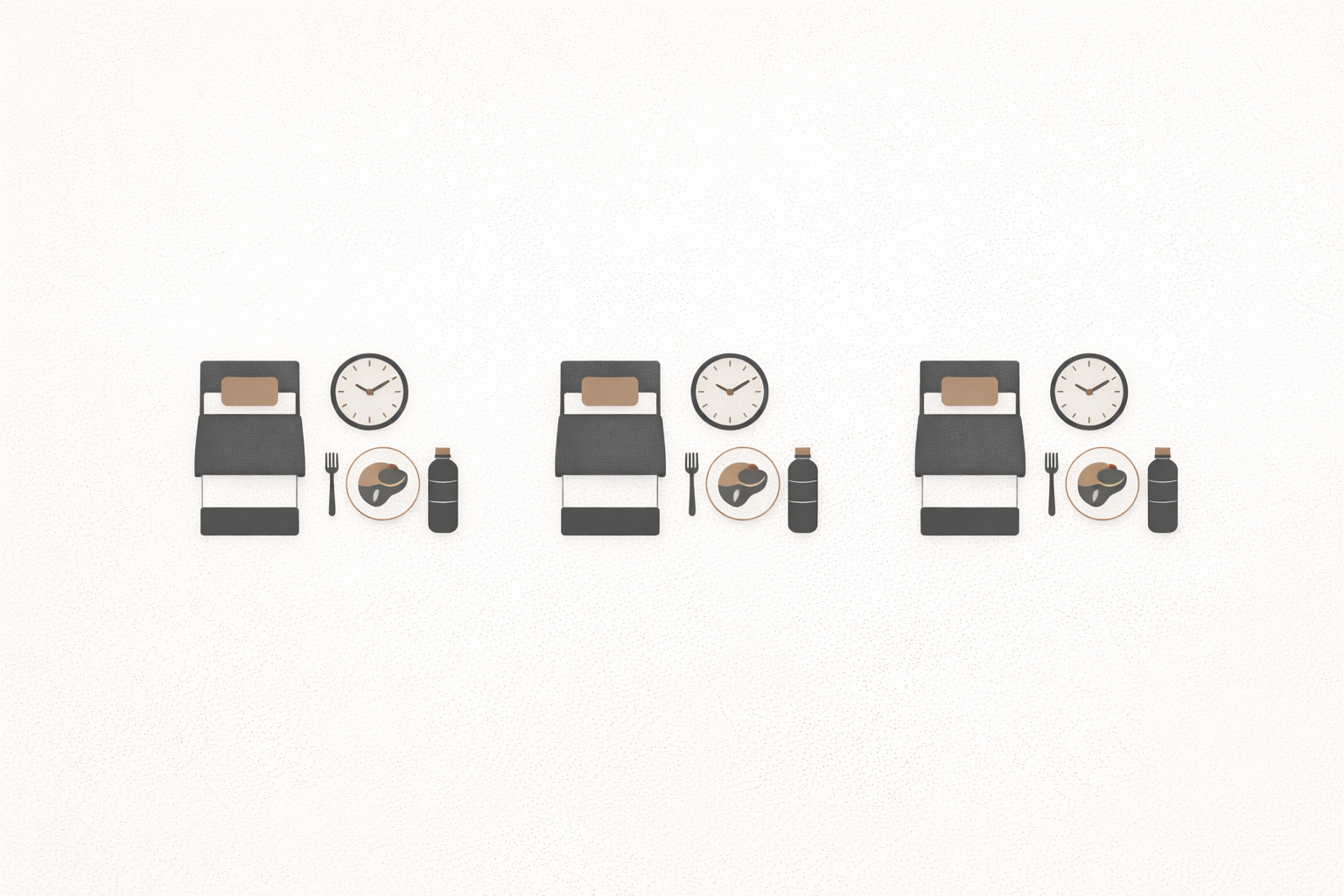Minimalist editorial illustration showing identical repeated daily cycles, representing removal of daily variability and fixed routines.