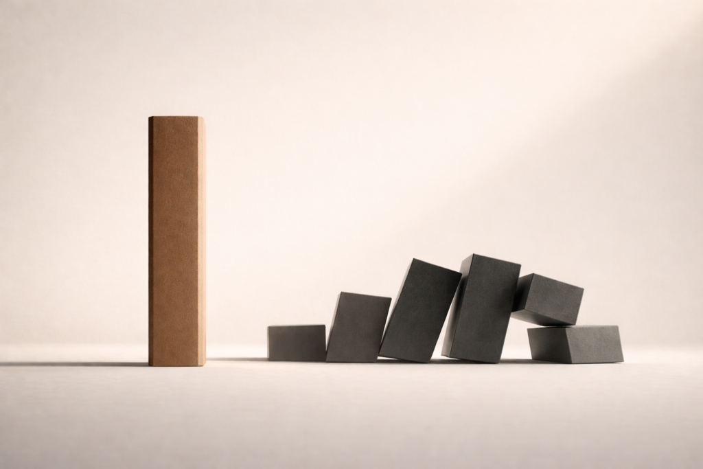 Why institutions fail illustrated through institutional drift and structural civic stability represented by a grounded column and drifting forms.