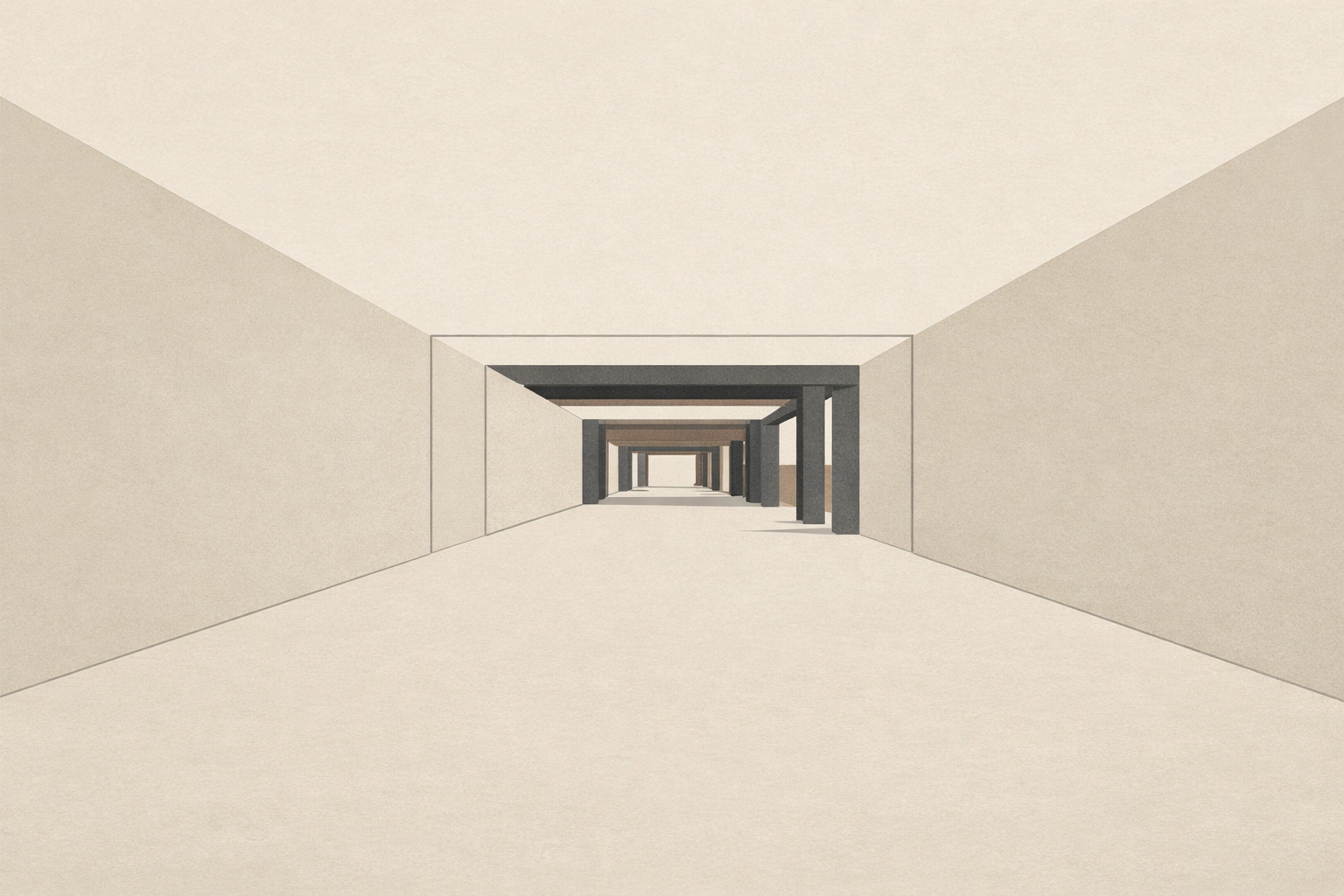 Minimalist architectural corridor extending into the distance, symbolizing how respect is earned gradually through sustained behavior over time.