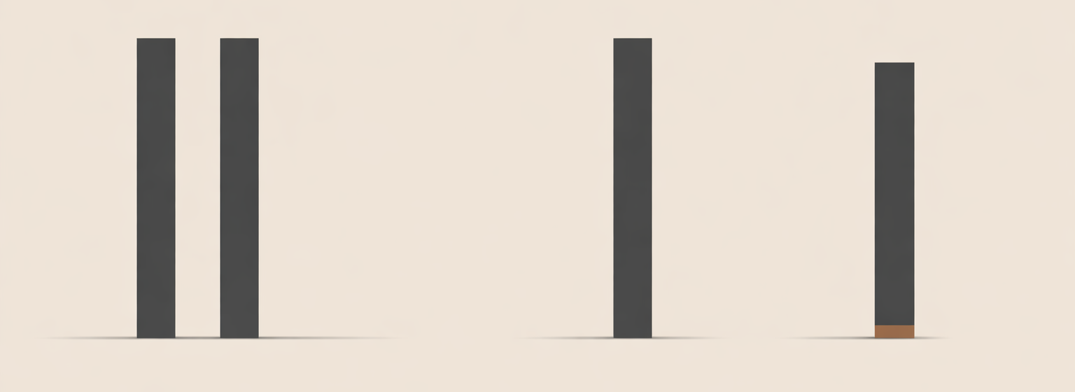 Minimalist illustration representing withdrawal before violence through two vertical columns gradually separating on a warm sand background.