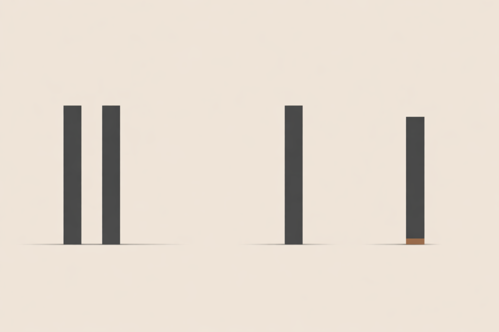 Minimalist illustration of two vertical charcoal columns on a warm sand background, with one column gradually shifting away to symbolize relational withdrawal before conflict.