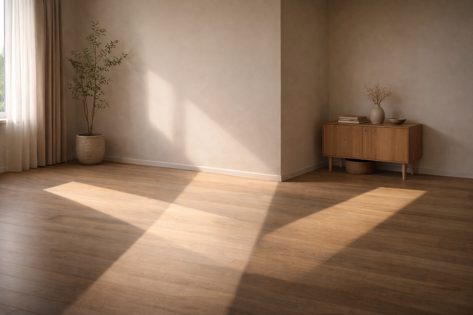 Minimalist interior with light and shadow suggesting multiple paths, symbolizing discernment and clear choices made together.