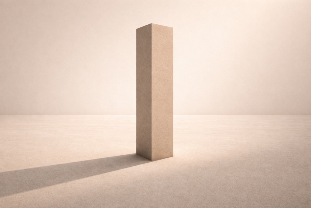 discipline identity consistency represented by a single solid pillar in a minimalist open space