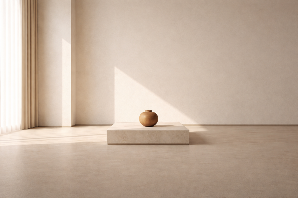 environment habit structure shown through a controlled minimalist space with one aligned object