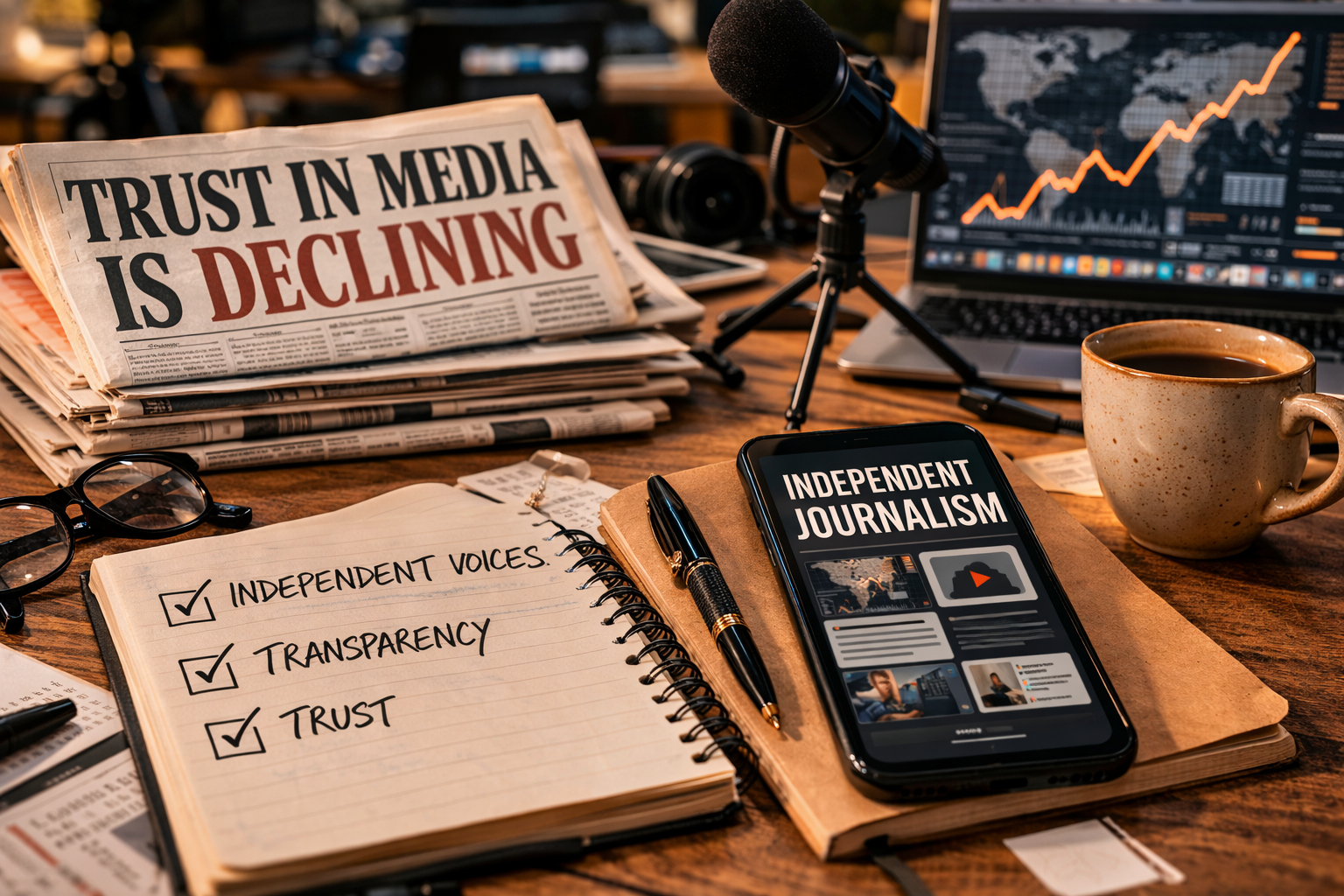 Future of journalism showing pathways between legacy media institutions and independent creator-led journalism