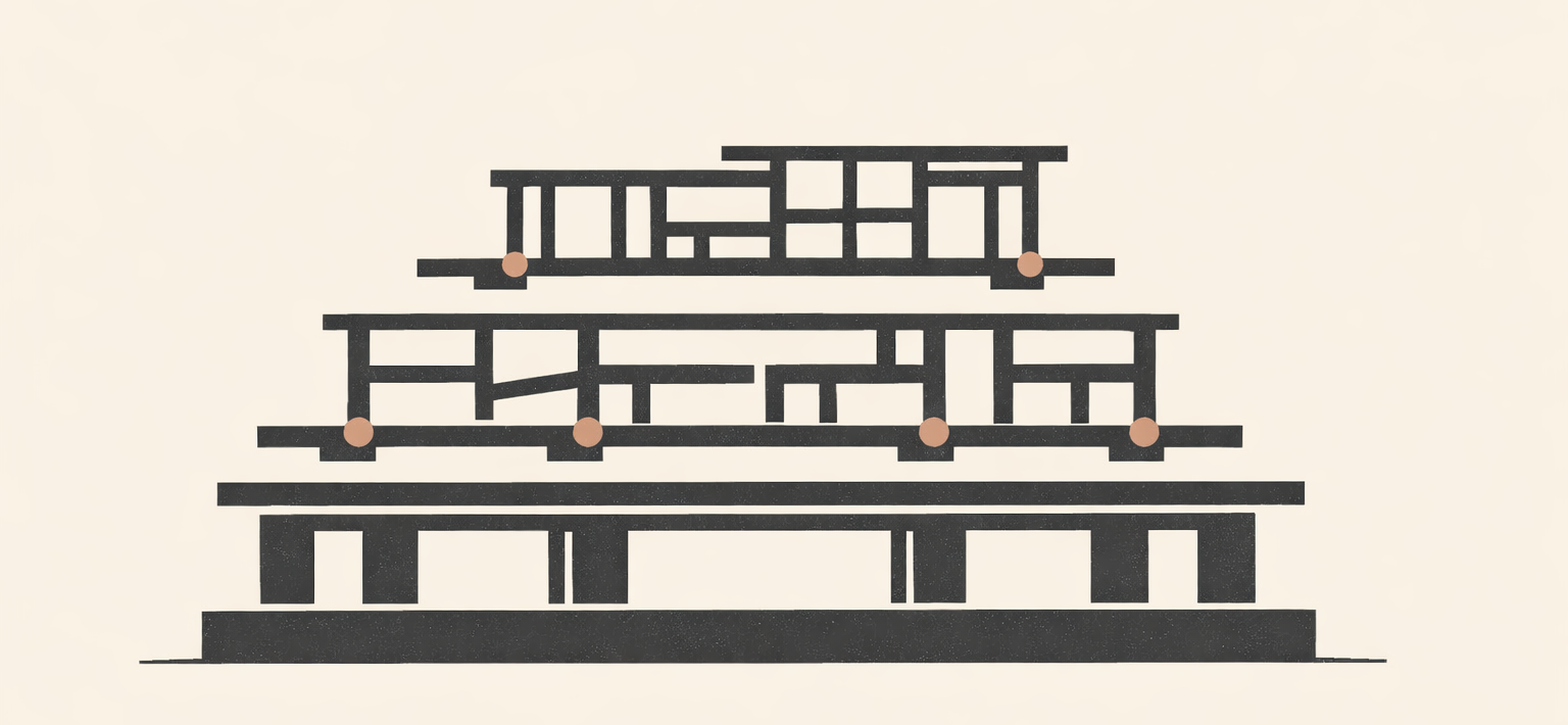 Minimalist structural illustration representing financial literacy as a system of maintenance, continuity, and reinforcement across generations.