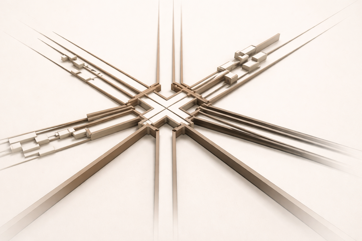 Minimalist structural diagram showing fragmented pathways under pressure converging into a stable system, representing fear and decision making under stress