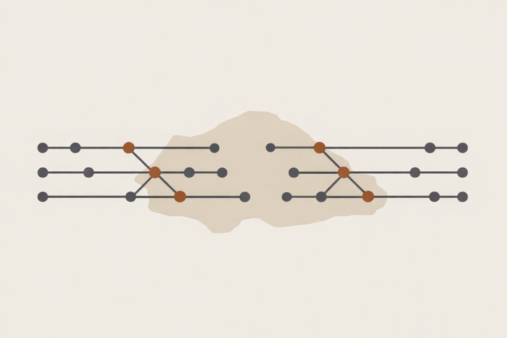 Policy incentives migration patterns illustrated through two parallel systems on a shared landmass with friction zones showing directional pressure and movement.
