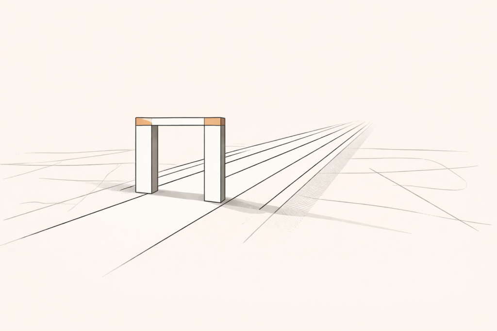 pre-entry alignment diagram showing a structured threshold that sets terms before people enter a shared system