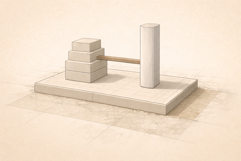 Psychology of ethnic identity formation illustrated through balanced structural foundations and layered architectural forms