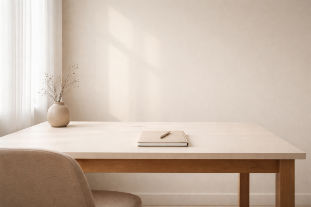 remove distractions for focus represented by a minimalist space cleared of unnecessary objects