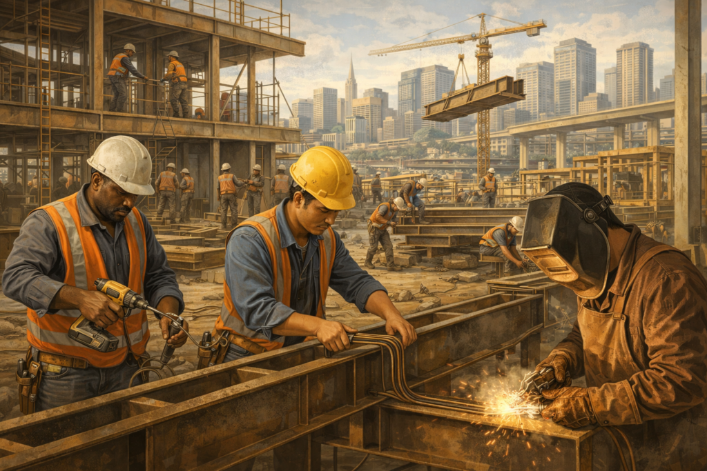 Skilled trades workers building infrastructure as demand for electricians welders and construction workers rises in the modern economy