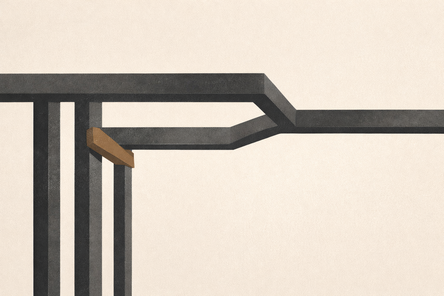 Signs of financial control in marriage illustrated as structural beams subtly redirecting access away from open space before escalation.